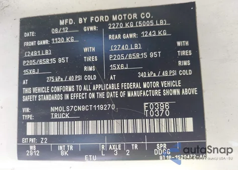 2012 Ford Transit Connect Xl from USA, damaged, VIN NM0LS7CN9CT119270